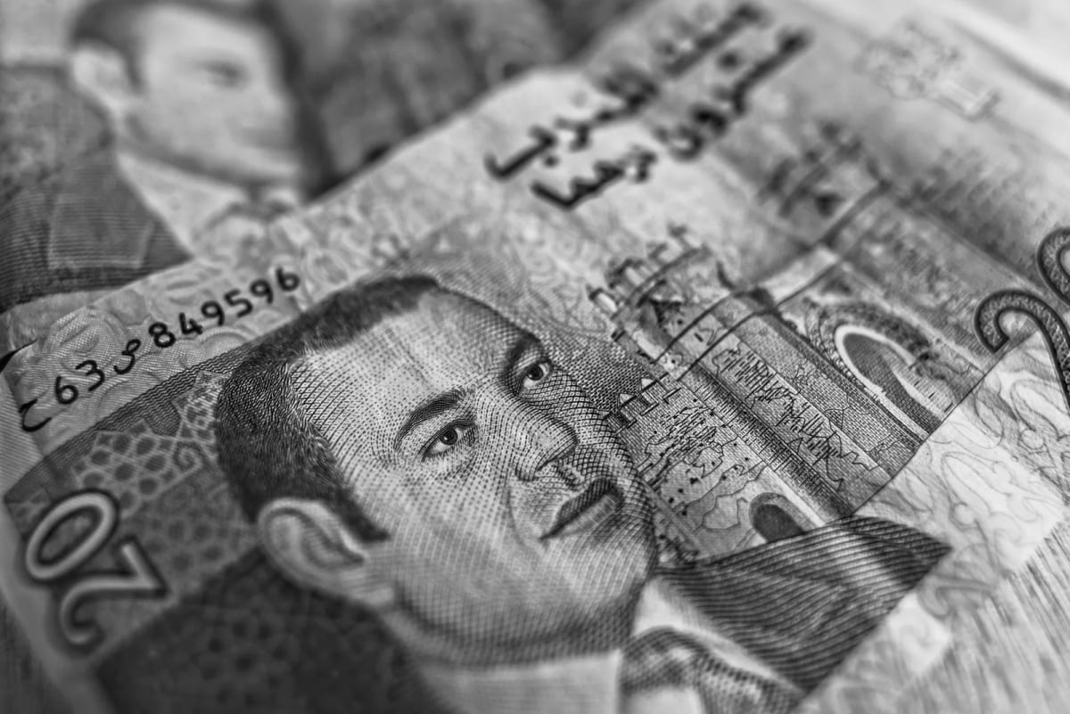 Gros plan sur des billets de vingt dirhams marocains à l’effigie de Mohammed VI