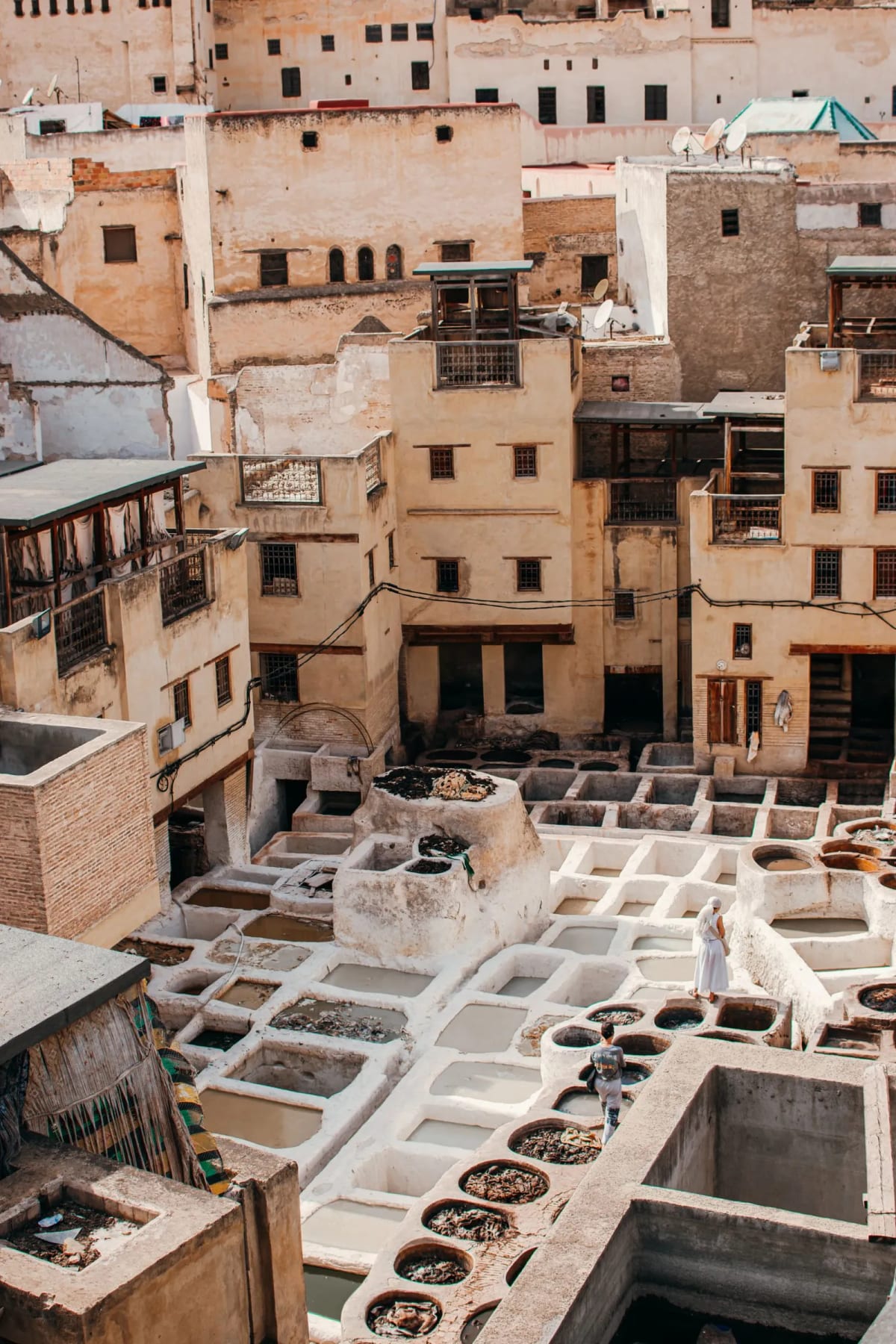 Cuves colorées des tanneries Chouara à Fès, Maroc