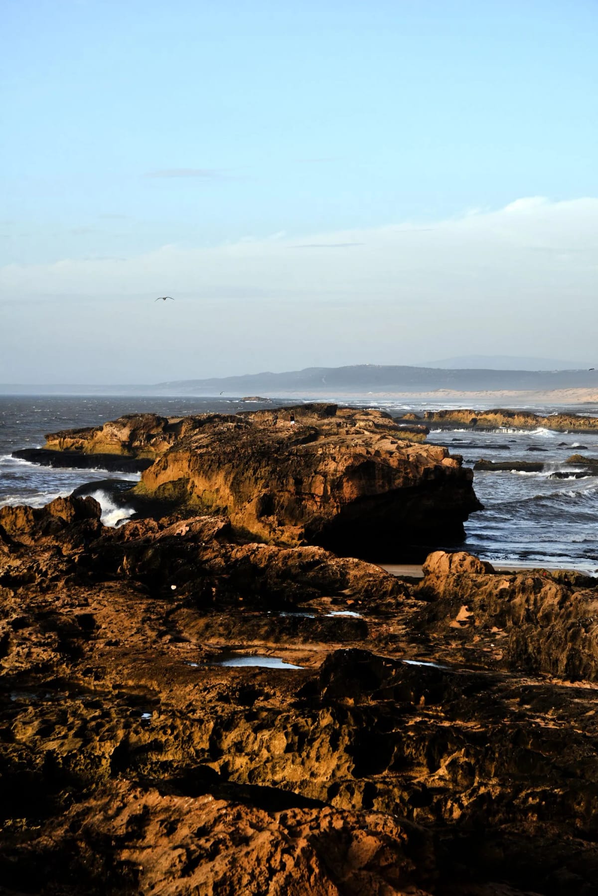 Côte rocheuse d’Essaouira au coucher du soleil